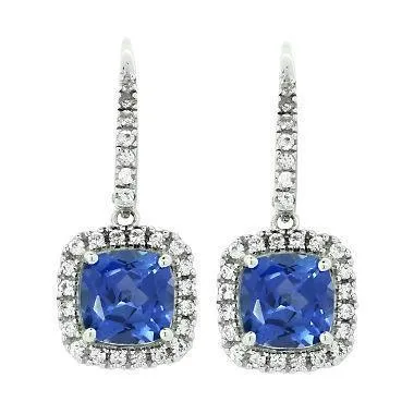 GB Ceylon Sapphire With Natural Earth Mined Diamonds Women Dangle Earrings 540 Ct WG 14K Earrings GB Ceylon Sapphire With Natural Earth Mined Diamonds Women Dangle Earrings 540 Ct WG 14K Earrings