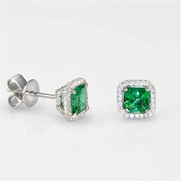 GB Earrings 5 Carats Green Emerald With Halo Natural Earth Mined Diamonds Stud Earrings White Gold 14K GB Earrings 5 Carats Green Emerald With Halo Natural Earth Mined Diamonds Stud Earrings White Gold 14K
