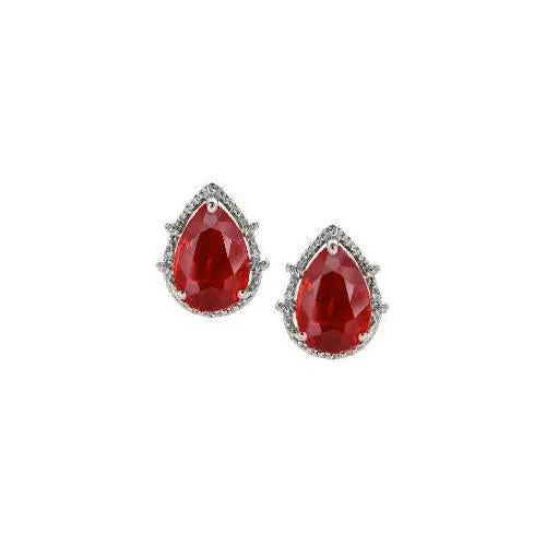 GB Earrings 668 Ct Pear Cut Red Ruby And Natural Earth Mined Diamond Stud Earring White Gold 14K GB Earrings 668 Ct Pear Cut Red Ruby And Natural Earth Mined Diamond Stud Earring White Gold 14K