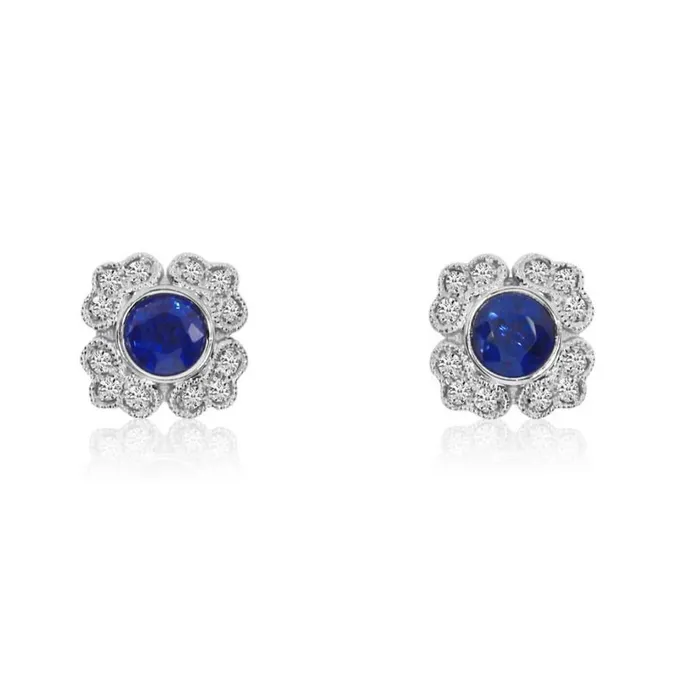 GB Earrings Ceylon Sapphire With Halo Natural Earth Mined Diamond Stud Earring 320 Ct White Gold 14K GB Earrings Ceylon Sapphire With Halo Natural Earth Mined Diamond Stud Earring 320 Ct White Gold 14K