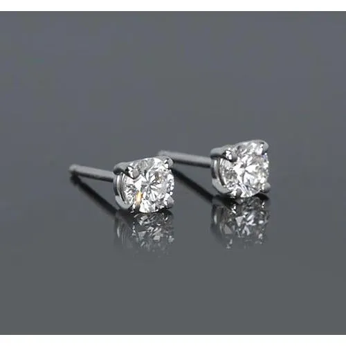GB Earrings Four Prong Round Natural Earth Mined Diamond 1 Carat Stud Earrings White Gold 14K