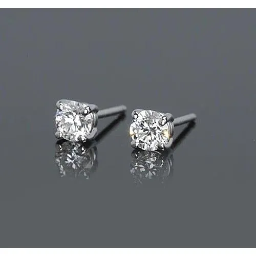 GB Earrings Four Prong Round Natural Earth Mined Diamond 1 Carat Stud Earrings White Gold 14K