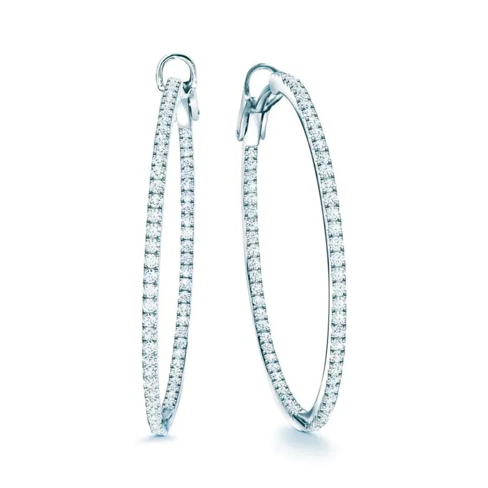 GB Earrings Omega Back Big Hoop Natural Earth Mined Diamond Earrings