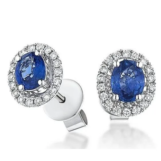 GB Earrings Oval Cut Ceylon Blue Sapphire Halo Natural Earth Mined Diamond Stud Earring 340 Ct WG 14K GB Earrings Oval Cut Ceylon Blue Sapphire Halo Natural Earth Mined Diamond Stud Earring 340 Ct WG 14K