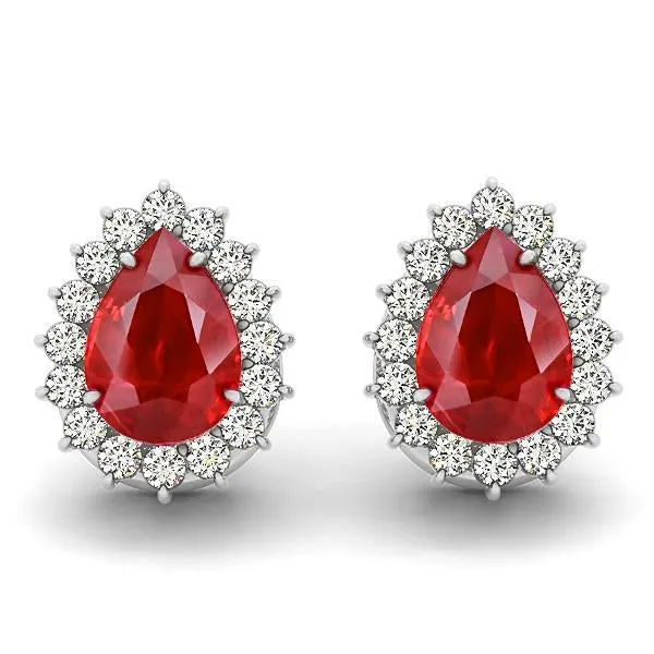 GB Earrings Pear Cut Ruby And Round Natural Earth Mined Diamond 750 Carats Stud Halo Earrings GB Earrings Pear Cut Ruby And Round Natural Earth Mined Diamond 750 Carats Stud Halo Earrings
