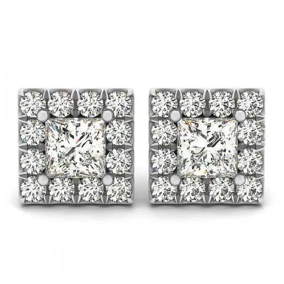 GB Earrings Princess Round Natural Earth Mined Diamond 250 Carat Stud Halo Earring White Gold 14K GB Earrings Princess Round Natural Earth Mined Diamond 250 Carat Stud Halo Earring White Gold 14K