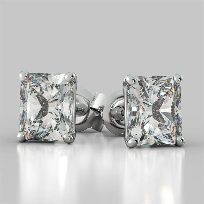 GB Earrings Radiant Cut Real Natural Earth Mined Diamond Stud Earrings 2 Carats White Gold GB Earrings Radiant Cut Real Natural Earth Mined Diamond Stud Earrings 2 Carats White Gold