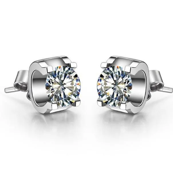 GB Earrings Round Brilliant Natural Earth Mined Diamond Stud Earring White Gold Lady Jewelry 190 Ct