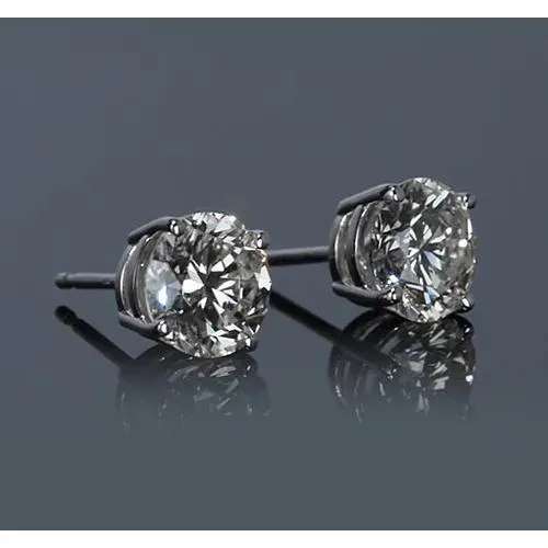 GB Earrings Simple Round Stud Earring Natural Earth Mined Diamond White Gold 14K 2 Carats GB Earrings Simple Round Stud Earring Natural Earth Mined Diamond White Gold 14K 2 Carats