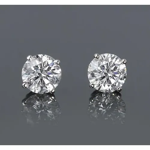 GB Earrings Simple Round Stud Earring Natural Earth Mined Diamond White Gold 14K 2 Carats GB Earrings Simple Round Stud Earring Natural Earth Mined Diamond White Gold 14K 2 Carats