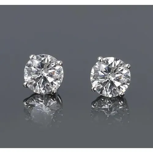 GB Earrings Simple Round Stud Earring Natural Earth Mined Diamond White Gold 14K 2 Carats GB Earrings Simple Round Stud Earring Natural Earth Mined Diamond White Gold 14K 2 Carats
