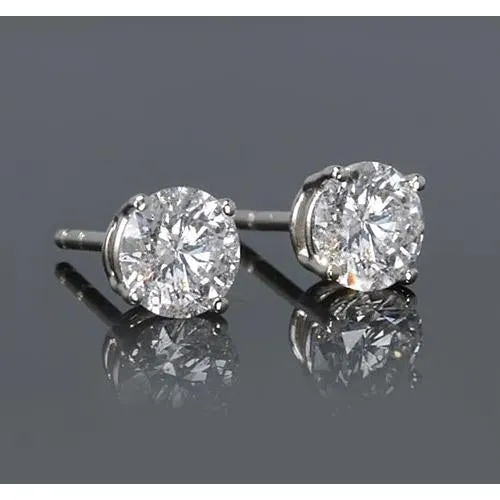 GB Earrings Simple Round Stud Earring Natural Earth Mined Diamond White Gold 14K 2 Carats GB Earrings Simple Round Stud Earring Natural Earth Mined Diamond White Gold 14K 2 Carats