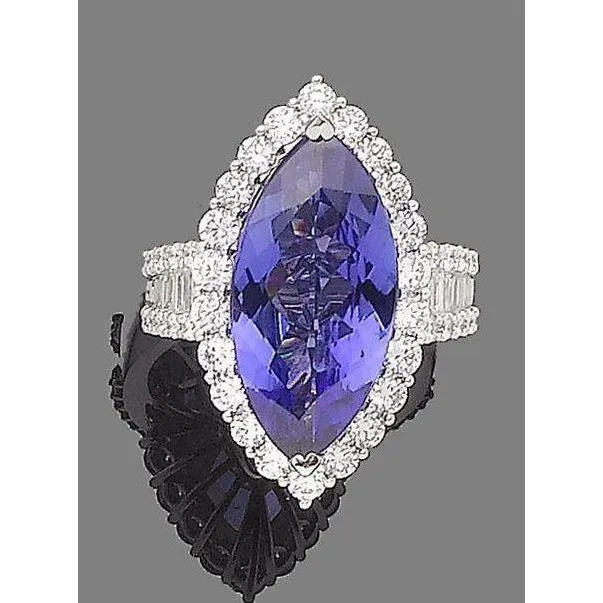 GB Marquise Tanzanite And Natural Earth Mined Diamond 1725 Ct Ring White Gold 14K Rings GB Marquise Tanzanite And Natural Earth Mined Diamond 1725 Ct Ring White Gold 14K Rings