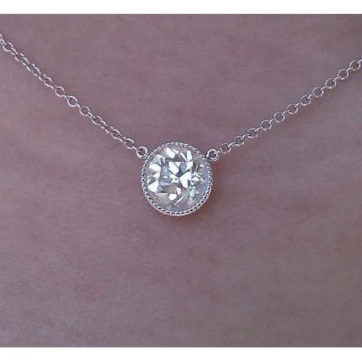 GB Necklaces 25 Carat Round Cut Natural Earth Mined Diamond Pendant Necklace White Gold 14K
