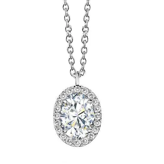 GB Necklaces 3 Carats Oval and Real Natural Earth Mined Diamonds Pendant Necklace Gold White 14K New GB Necklaces 3 Carats Oval and Real Natural Earth Mined Diamonds Pendant Necklace Gold White 14K New
