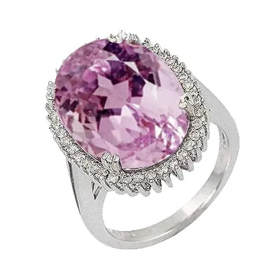 GB Rings 1240 Ct Oval Pink Kunzite With Natural Earth Mined Diamond Ring White Gold 14K GB Rings 1240 Ct Oval Pink Kunzite With Natural Earth Mined Diamond Ring White Gold 14K
