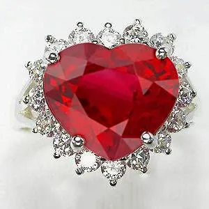 GB Rings 1275 Ct Heart Shaped Red Ruby Natural Earth Mined Diamond Ring White Gold 14K New GB Rings 1275 Ct Heart Shaped Red Ruby Natural Earth Mined Diamond Ring White Gold 14K New