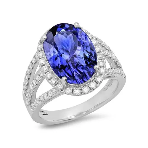 GB Rings 580 Carats Oval Tanzanite Round Natural Earth Mined Diamond Fancy Ring White Gold 14K GB Rings 580 Carats Oval Tanzanite Round Natural Earth Mined Diamond Fancy Ring White Gold 14K