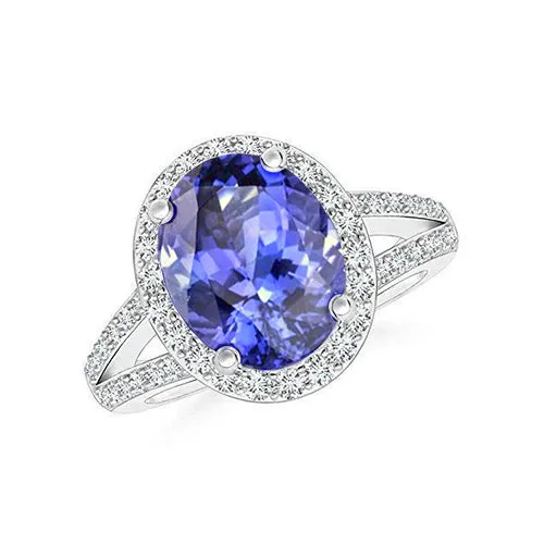 GB Rings 6 Ct Halo Tanzanite With Natural Earth Mined Diamonds Ring White Gold 14K GB Rings 6 Ct Halo Tanzanite With Natural Earth Mined Diamonds Ring White Gold 14K