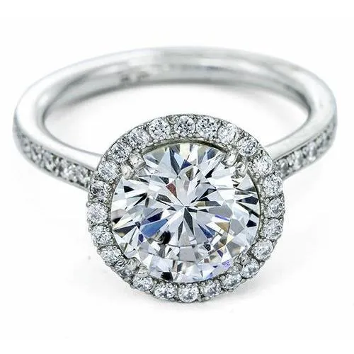 GB Rings 88 Carats Round Halo Lab Grown Diamond Ring White Gold