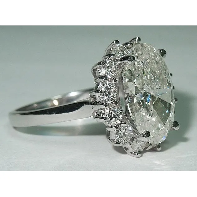 GB Rings Big Oval Flower Style Lab Grown Diamond Halo Ring Women White Gold 14K Jewelry