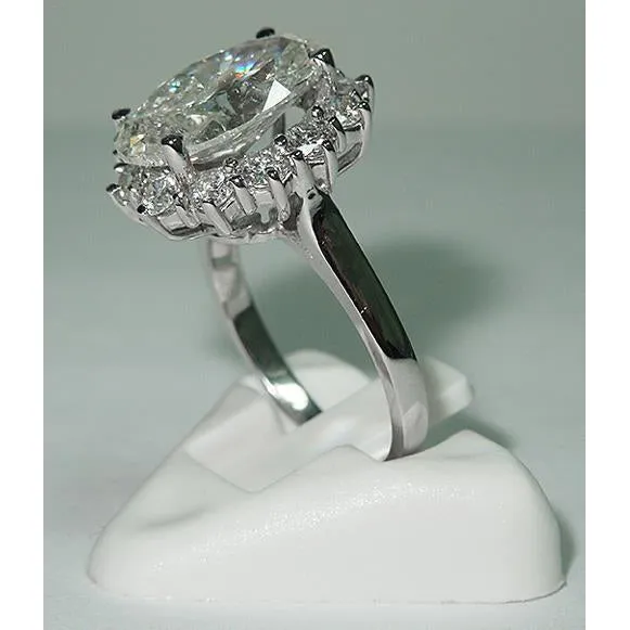 GB Rings Big Oval Flower Style Lab Grown Diamond Halo Ring Women White Gold 14K Jewelry