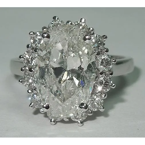 GB Rings Big Oval Flower Style Lab Grown Diamond Halo Ring Women White Gold 14K Jewelry