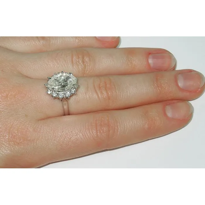 GB Rings Big Oval Flower Style Lab Grown Diamond Halo Ring Women White Gold 14K Jewelry