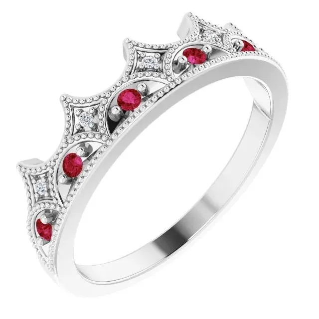 GB Rings Crown Style Natural Earth Mined Diamond Ruby Stone Ring White Gold 14K 140 Carats GB Rings Crown Style Natural Earth Mined Diamond Ruby Stone Ring White Gold 14K 140 Carats