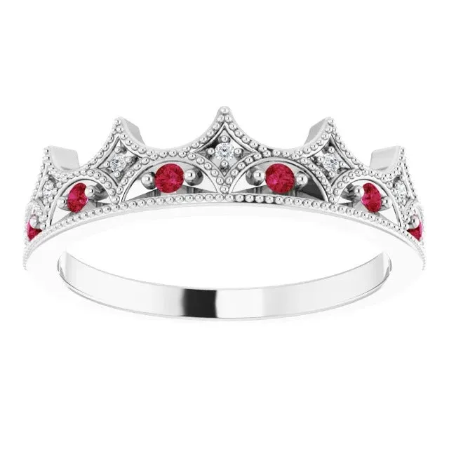GB Rings Crown Style Natural Earth Mined Diamond Ruby Stone Ring White Gold 14K 140 Carats