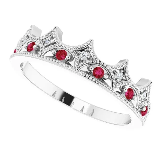 GB Rings Crown Style Natural Earth Mined Diamond Ruby Stone Ring White Gold 14K 140 Carats