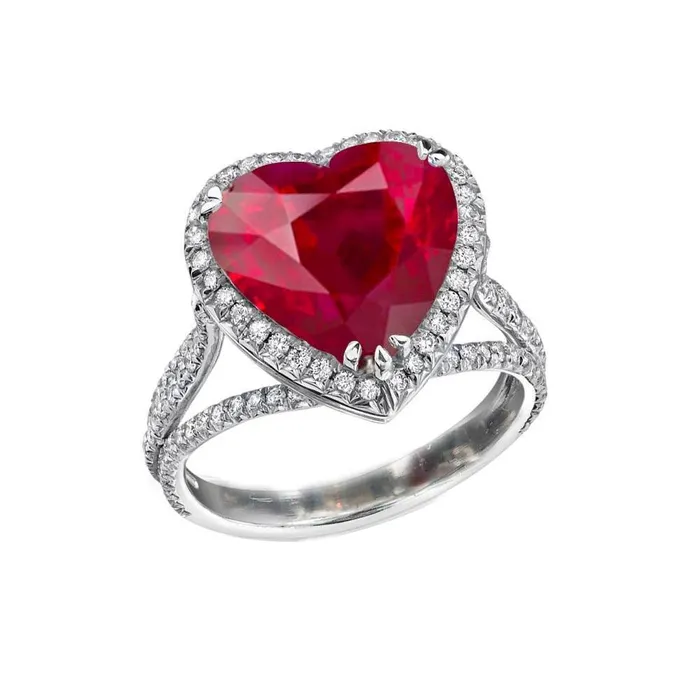 GB Rings Heart Cut 775 Carats Red Ruby Natural Earth Mined Diamond Ring White Gold 14K GB Rings Heart Cut 775 Carats Red Ruby Natural Earth Mined Diamond Ring White Gold 14K