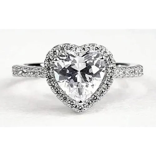 GB Rings Heart Natural Earth Mined Diamond Halo Ring 240 Carats White Gold