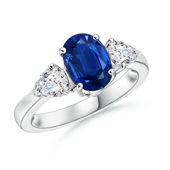 GB Rings Oval And Pear Cut 350 Ct Sapphire And Natural Earth Mined Diamonds Ring White Gold 14K GB Rings Oval And Pear Cut 350 Ct Sapphire And Natural Earth Mined Diamonds Ring White Gold 14K