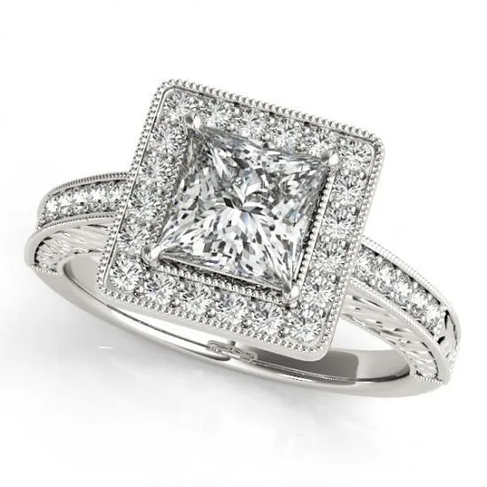 GB Rings Princess Halo Natural Earth Mined Diamond Ring With Accents 150 Ct White Gold 14K GB Rings Princess Halo Natural Earth Mined Diamond Ring With Accents 150 Ct White Gold 14K