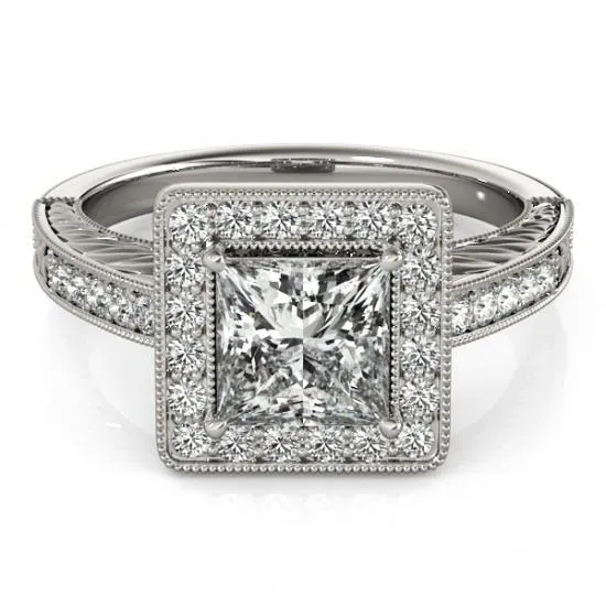 GB Rings Princess Halo Natural Earth Mined Diamond Ring With Accents 150 Ct White Gold 14K GB Rings Princess Halo Natural Earth Mined Diamond Ring With Accents 150 Ct White Gold 14K