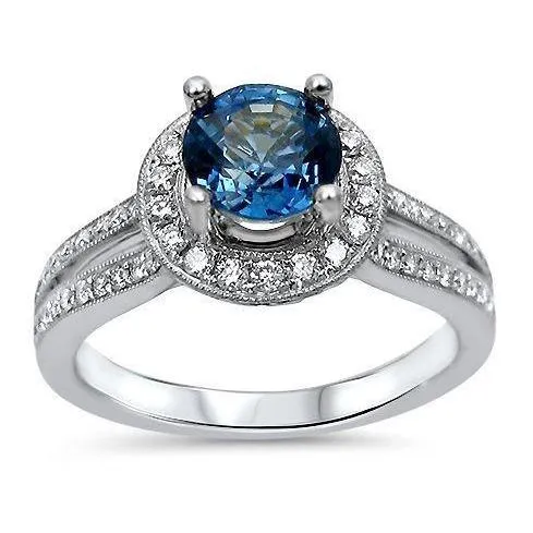 GB Rings Sri Lanka Sapphire And Natural Earth Mined Diamonds 4 Ct Ring Prong Set White Gold 14K