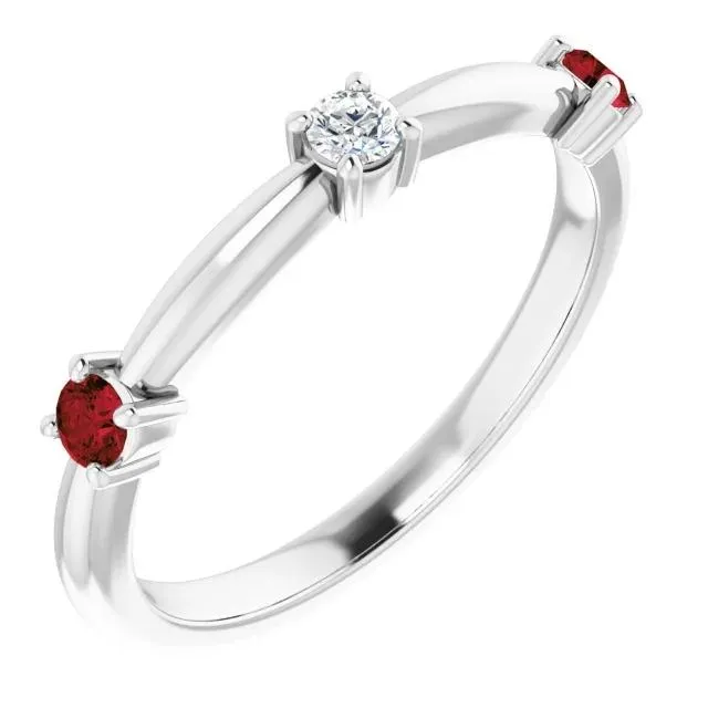 GB Rings Three Stone Ring 150 Carats Ruby White Gold 14K