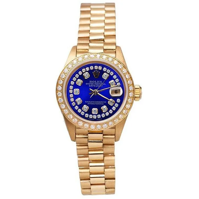 GB Rolex Blue String Diamond Dial Presidential Style Ladies Watch Yg Watches GB Rolex Blue String Diamond Dial Presidential Style Ladies Watch Yg Watches