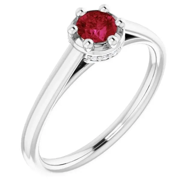 GB Round Ruby Ring White Gold 14K Prong Style 125 Carats Rings