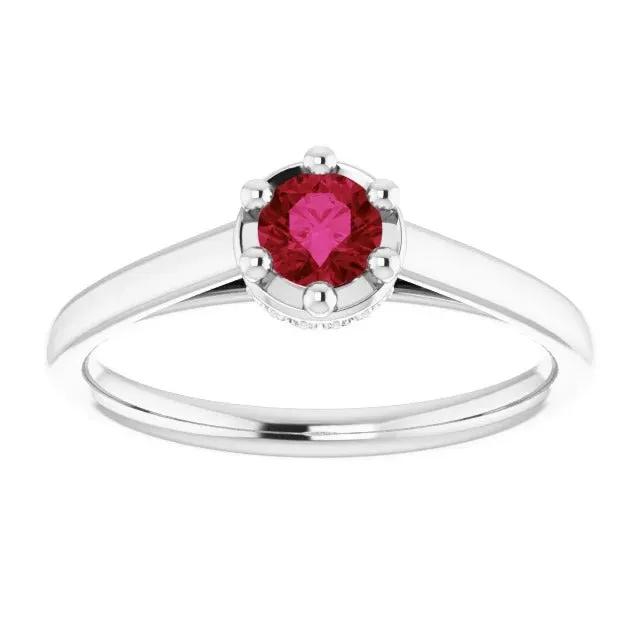 GB Round Ruby Ring White Gold 14K Prong Style 125 Carats Rings