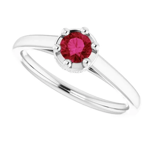 GB Round Ruby Ring White Gold 14K Prong Style 125 Carats Rings