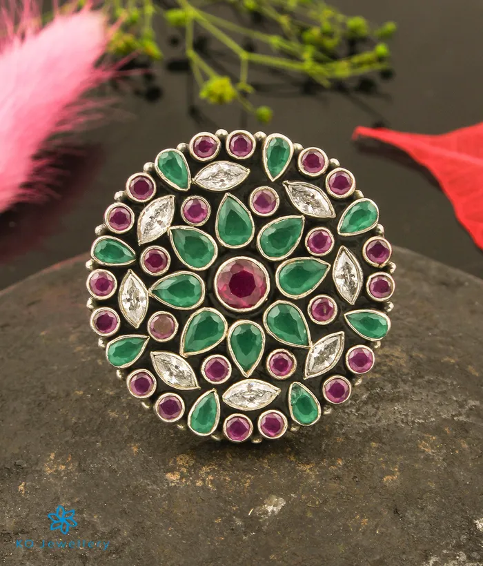 Gemstone Rings The Prisha Silver Gemstone Cocktail FingerringRedGreen