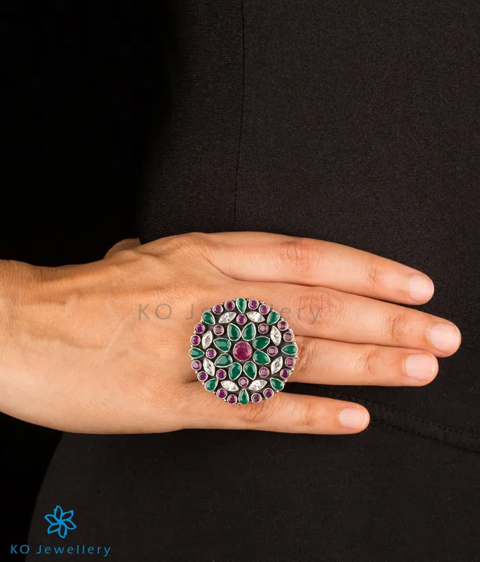 Gemstone Rings The Prisha Silver Gemstone Cocktail FingerringRedGreen