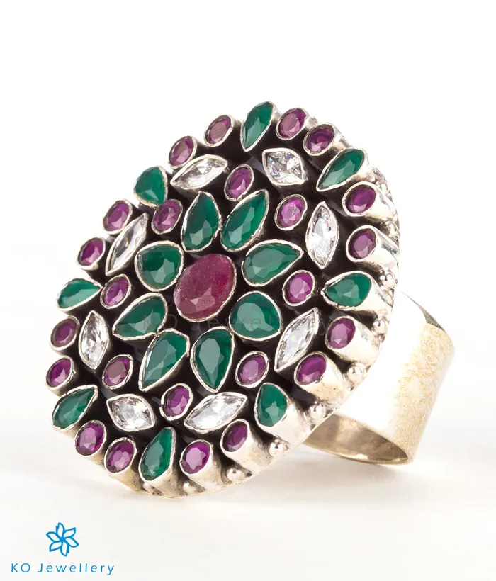 Gemstone Rings The Prisha Silver Gemstone Cocktail FingerringRedGreen