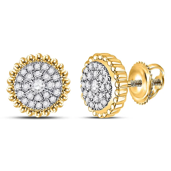 GND 10Kt Yellow Gold Womens Round Diamond Beaded Halo Cluster Earrings 14 Cttw GND Earrings GND 10Kt Yellow Gold Womens Round Diamond Beaded Halo Cluster Earrings 14 Cttw GND Earrings