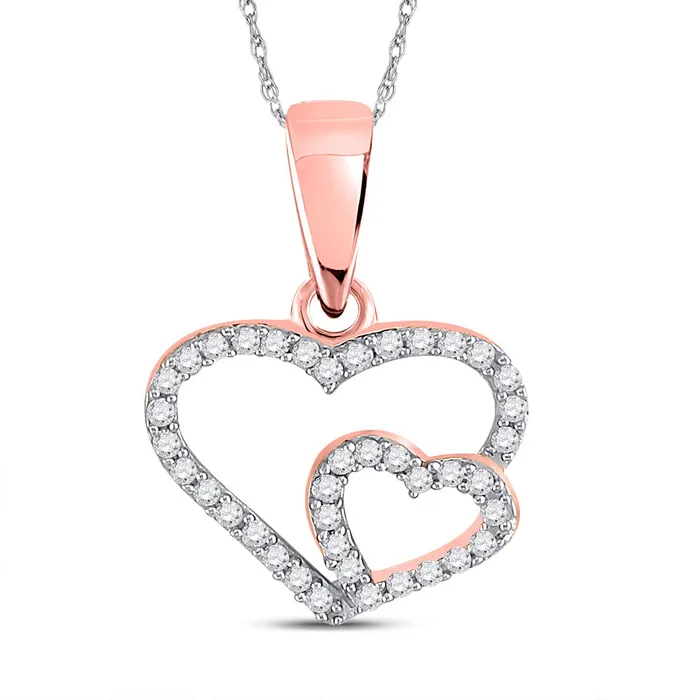GND Necklaces GND 10Kt Rose Gold Womens Round Diamond Double Heart Pendant 110 Cttw GND Necklaces GND 10Kt Rose Gold Womens Round Diamond Double Heart Pendant 110 Cttw