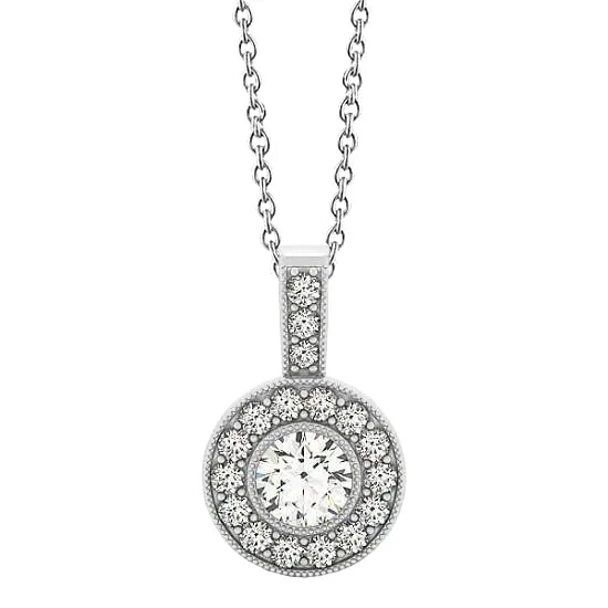HarryChadEntcom 125 CT Round Natural Earth Mined Diamond Milgrain Pendant Necklace Without Chain WG 14K Necklaces HarryChadEntcom 125 CT Round Natural Earth Mined Diamond Milgrain Pendant Necklace Without Chain WG 14K Necklaces