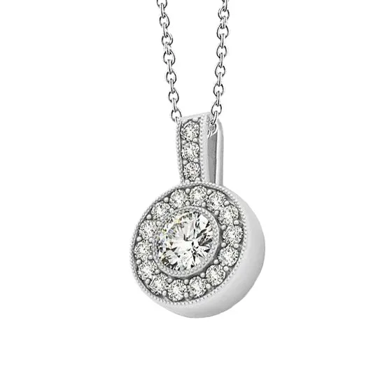 HarryChadEntcom 125 CT Round Natural Earth Mined Diamond Milgrain Pendant Necklace Without Chain WG 14K Necklaces HarryChadEntcom 125 CT Round Natural Earth Mined Diamond Milgrain Pendant Necklace Without Chain WG 14K Necklaces