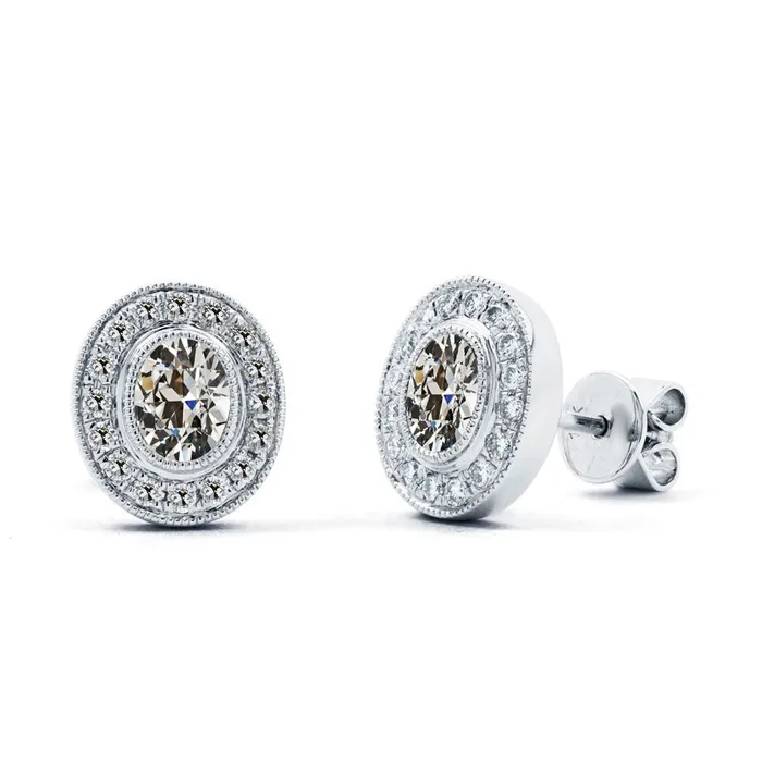 HarryChadEntcom Earrings Halo Genuine Diamond Oval Old Miner Stud Earrings Bezel Set Jewelry 4 Carats HarryChadEntcom Earrings Halo Genuine Diamond Oval Old Miner Stud Earrings Bezel Set Jewelry 4 Carats